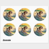 Sticker Rond Tableau de surf de plage beagle (Feuille)