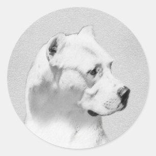 Sticker Rond Tableau Dogo Argentino - Art Chien original