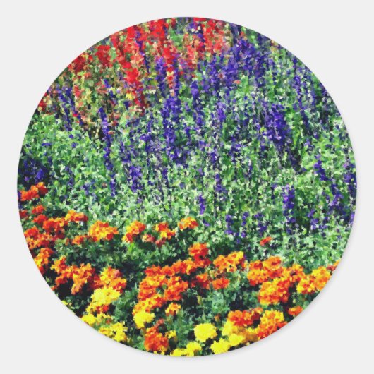 Sticker Rond Tableau du jardin fleuri (Devant)