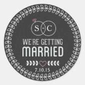 Sticker Rond Tableau Monogramme Mignon Enregistrer La Date (Devant)