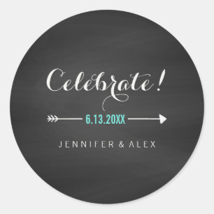 Sticker Rond Tableau noir blanc Turquoise Chalkboard Celebrate