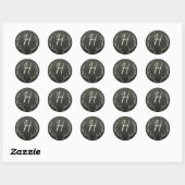 Sticker Rond Tableau noir et blanc de monogramme d'andouillers (Feuille)