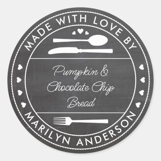 Sticker Rond Tableau Noir Fait Avec Amour Cadeau Alimentaire (Devant)