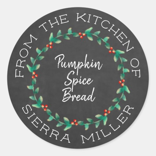 Sticker Rond Tableau noir Noël Holly Wreath cuisine Traitements (Devant)