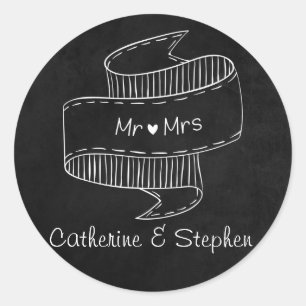 Sticker Rond Tableau noir personnalisé pour mariage de M. et Mm