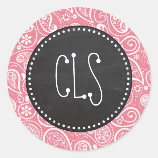 Sticker Rond Tableau noir rétro; Paisley rose pâle; Floral (Devant)