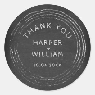 Sticker Rond Tableau noir rustique main tiré cadre merci