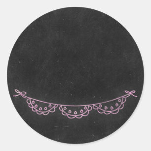 Sticker Rond Tableau Noir Rustique Shabby Chic Bunting Rose Cra