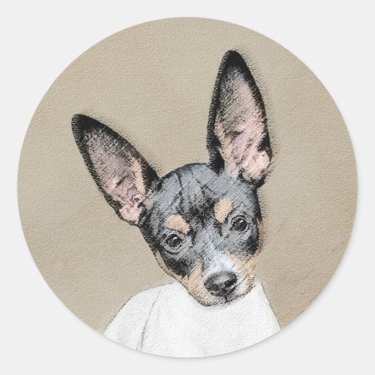 Sticker Rond Tableau Rat Terrier - Cute Original Chien Art (Devant)