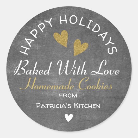 Sticker Rond Tableau Rustique Cuit Avec Love Holiday Cookies (Devant)