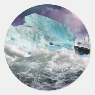 Sticker Rond Tableau Titanic et Iceberg RMS