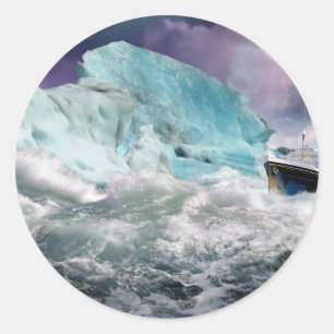 Sticker Rond Tableau Titanic et Iceberg RMS