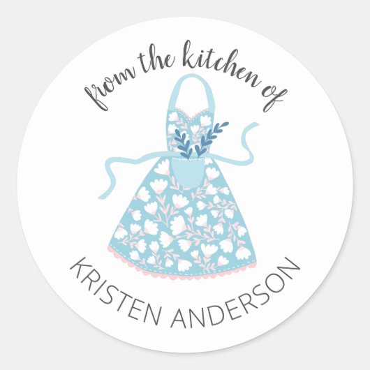 Sticker Rond Tablier Floral bleu de la cuisine (Devant)