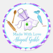 Sticker Rond Tabliers faits avec amour et ustensiles de cuisson (Devant)