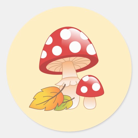 Sticker Rond Tabouret Casquette rouge Champignons et Feuilles s (Devant)