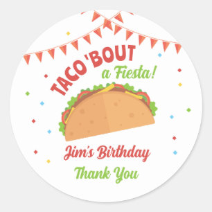 Sticker Rond Taco à propos d'une fête d'anniversaire