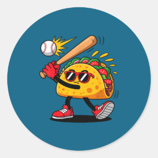 Sticker Rond Taco baseball mexican cinco de mayo men kids 