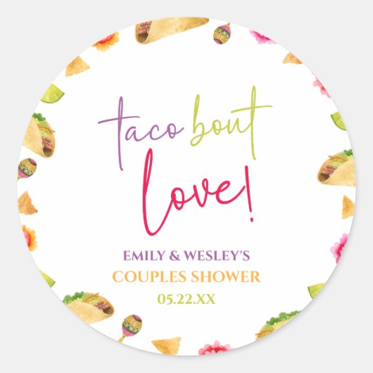Sticker Rond Taco Bout Love ! Douche Fiesta Mariage Couples (Devant)