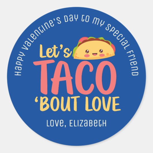 Sticker Rond Taco Bout Love Funny Pun Joli Valentines Day (Devant)