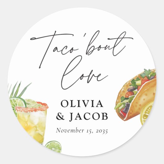 Sticker Rond Taco bout Love Mexican Couples Shower (Devant)