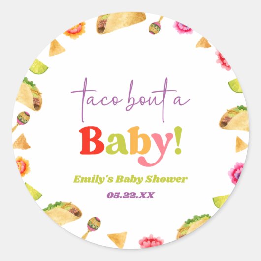 Sticker Rond Taco Bout Un Bébé ! Baby shower Fiesta (Devant)