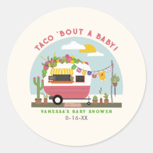 Sticker Rond Taco Bout Un Bébé Hot Pink Girl Baby shower