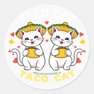 Sticker Rond Taco Cat Palindrome Fiesta Cute Chibi Art
