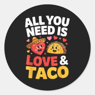 Sticker Rond Taco cinco de mayo amour cœur mignon chapeau nourr