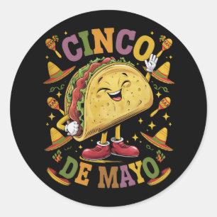 Sticker Rond Taco Dansant Drôle Cinco De Mayo Fête Party