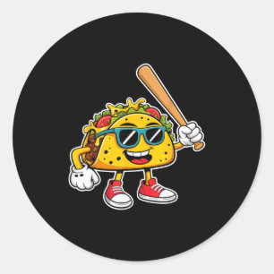 Sticker Rond Taco drôle jouant au baseball mexicain cinco de ma