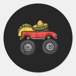 Sticker Rond Taco Monster Truck Sombrero Cinco De Mayo Mexique
