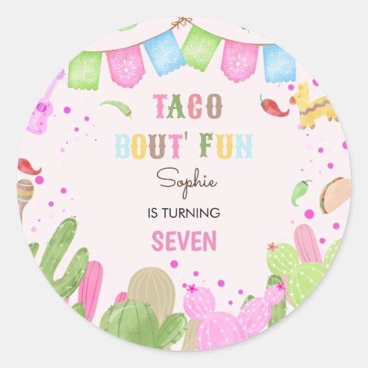 Sticker Rond Taco sur le plaisir fiesta mexicaine fille anniver (Devant)