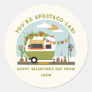 Sticker Rond Taco Truck Pun Green Camping School Valentine