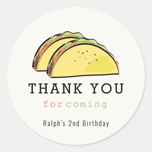 Sticker Rond Taco Twosday Cream 2ème anniversaire Merci (Devant)