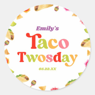 Sticker Rond Taco Twosday Taco Mardi 2ème anniversaire