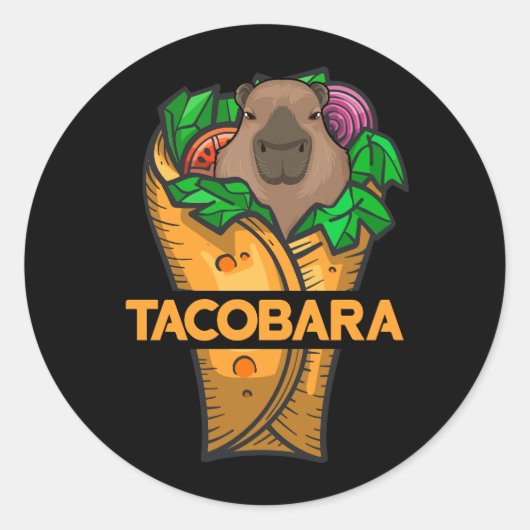 Sticker Rond Tacobara Funny Capybara Kawaii Mème Tacos Mexicain (Devant)
