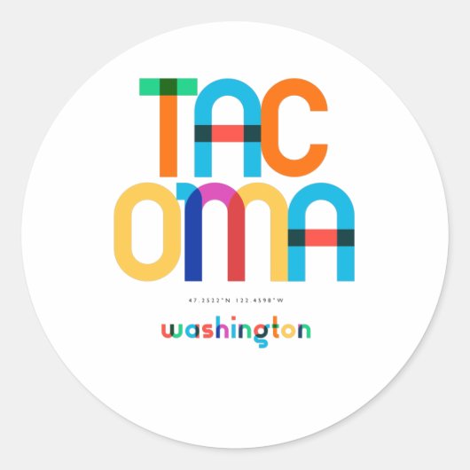 Sticker Rond Tacoma Washington Mid Century, Pop Art, (Devant)