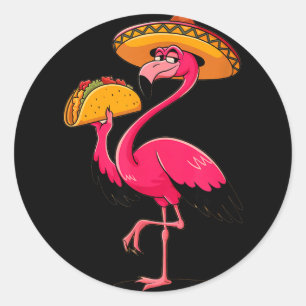 Sticker Rond tacos de flamant mexicain mignons cinq de mayo fêt