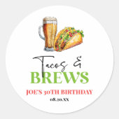 Sticker Rond Tacos et brasse Bière Verre fête d'anniversaire (Devant)