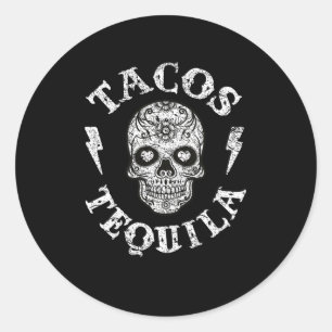 Sticker Rond Tacos Et Tequila Nourriture Mexicaine Boire Tequil