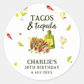 Sticker Rond Tacos & Tequila Amusants Été Tropical Anniversaire (Devant)