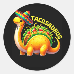 Sticker Rond Tacosaurus taco dinosaure dino cinq mai