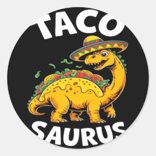 Sticker Rond Tacosaurus taco dinosaure dino drôle cinco de mayo