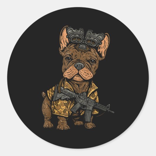 Sticker Rond Tactical Frenchie Funny Dog Bulldog With Nvg Meme (Devant)