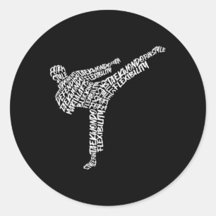 Sticker Rond Taekwondo Arts Martiaux Typographie Enfants Hommes