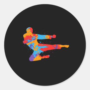 Sticker Rond Taekwondo Colorée Arts Martiaux Hommes Enfants Gar