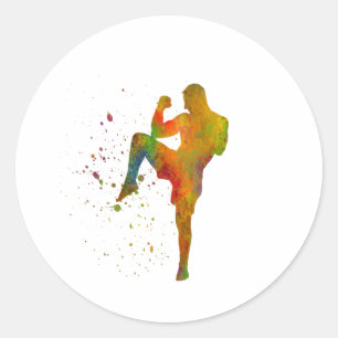 Sticker Rond Taekwondo-karate en acuarela
