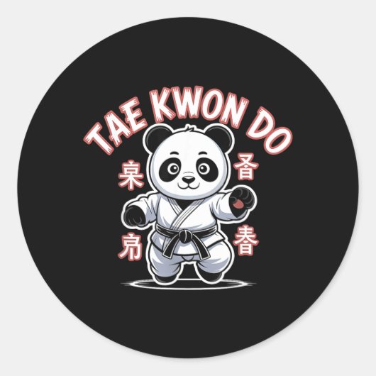 Sticker Rond Taekwondo Panda Drôle Tkd Coréen (Devant)