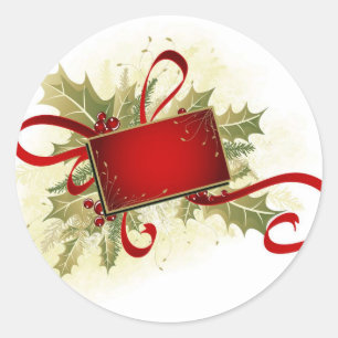 Sticker Rond Tag cadeau de Noël avec Holly