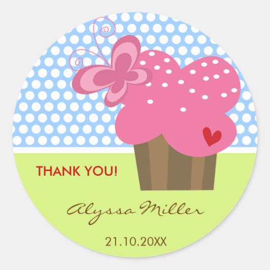Sticker Rond Tag cadeau Merci Fuchsia Cupcake (Devant)
